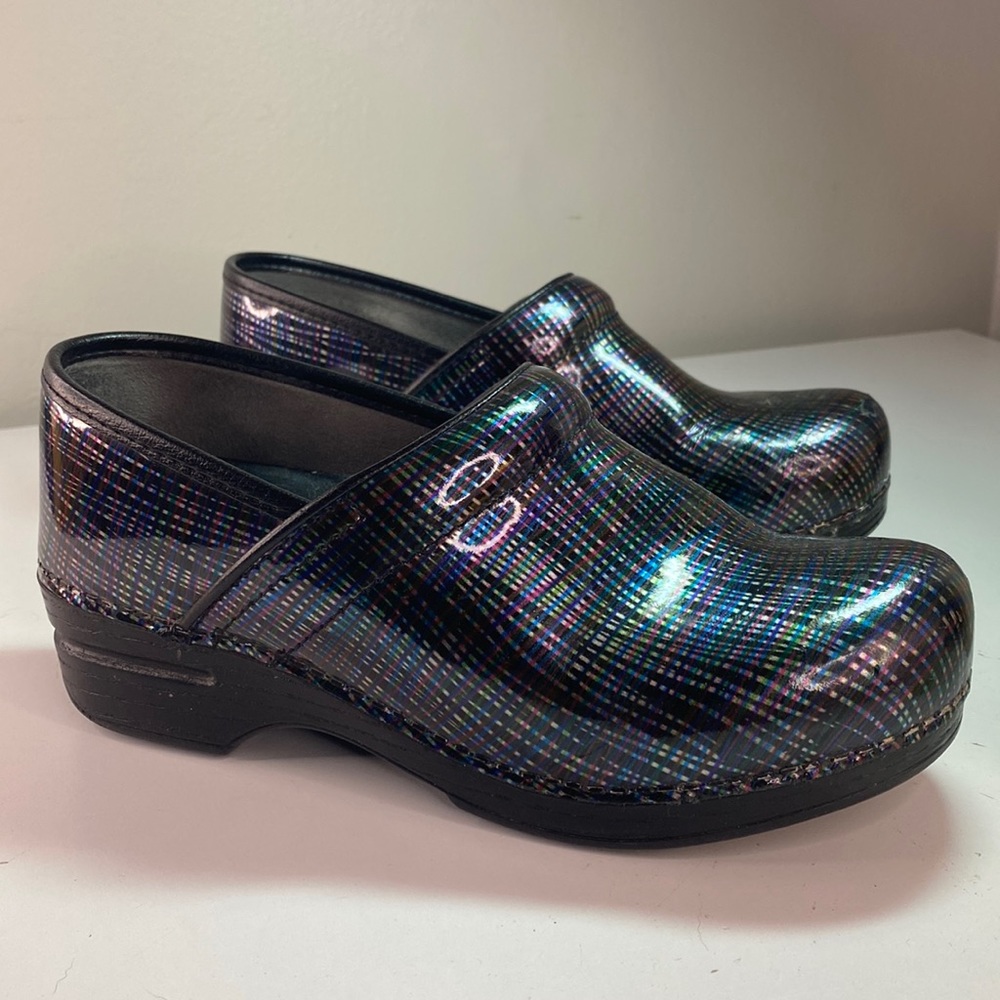 Dansko Multicolor Metallic Stripes Patent Professional Clogs